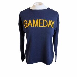 Rachel Zoe Gameday Sweater Navy Blue Yellow Cashmere Blend L Sports